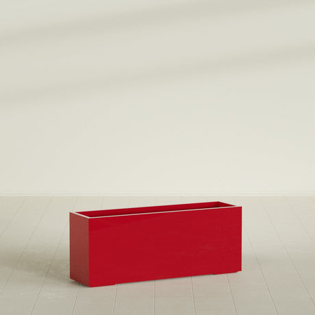 Tolga Rectangular Planter in Gloss Red, 60"L × 16"D × 24"H, shown empty