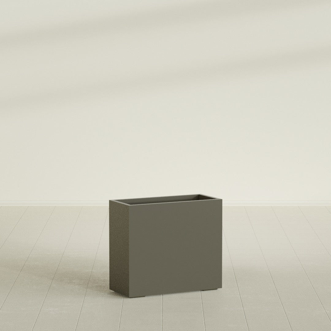 Potsdam Rectangular Planter in Matte Bronze, 36"L × 16"D × 32"H, shown empty