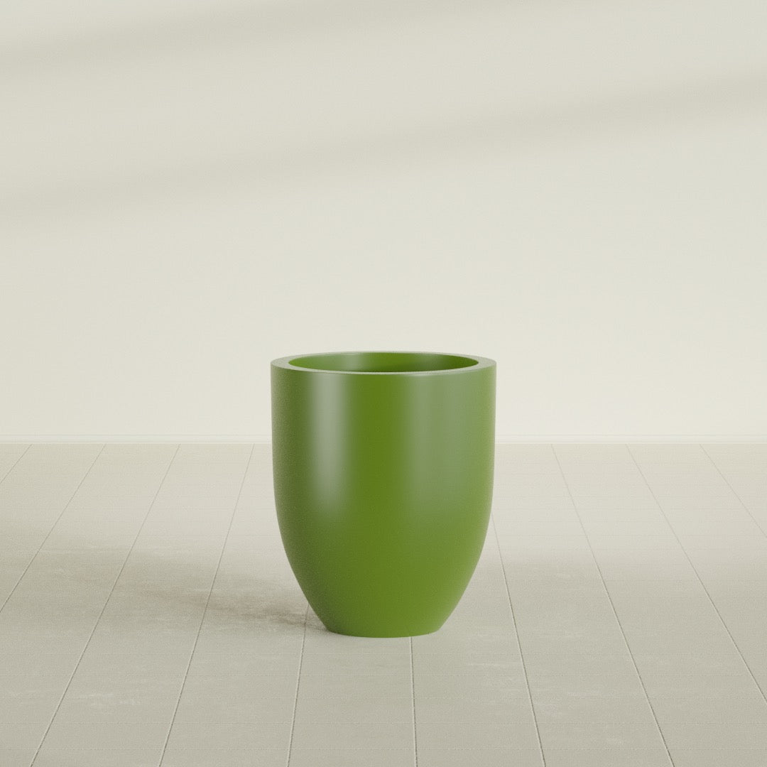 Valencia Tapered Round Planter in Satin Green, 20"D × 23"H, shown empty