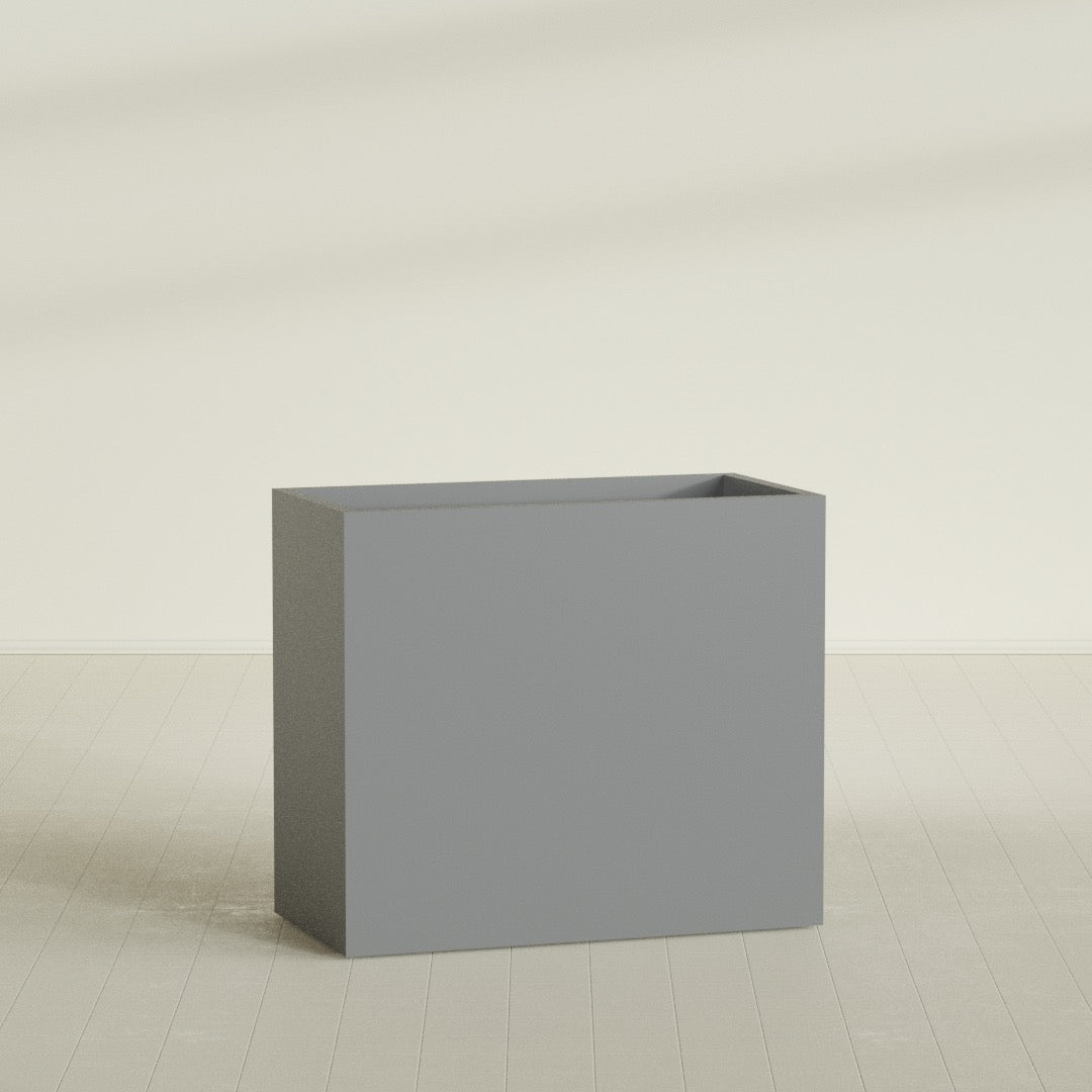 Darwin Rectangular Planter in Matte Gunmetal, 48"L × 24"D × 42"H, shown empty