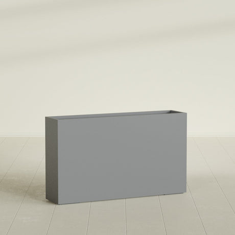 Perth Rectangular Planter in Matte Gunmetal, 72"L × 16"D × 42"H, shown empty