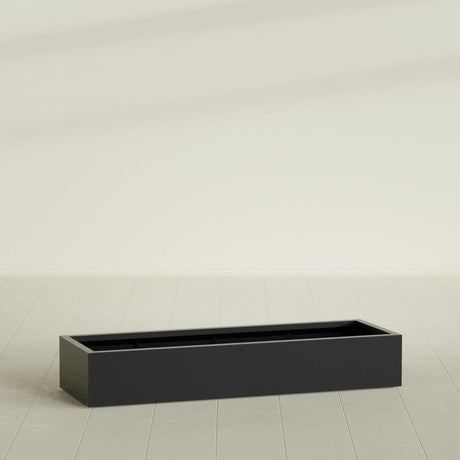 Antwerp Rectangular Planter in Matte Black, 72"L × 24"D × 12"H, shown empty