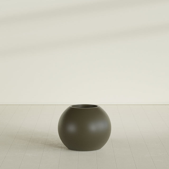 Globe Planter in Matte Bronze, 24"D × 19"H, shown empty