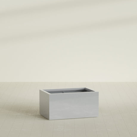 Torino Wide Rectangular Planter in Metallic Silver, 36"L × 24"D × 18"H, shown empty