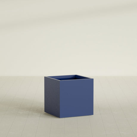 Montroy Cube Planter in Matte Cobalt Blue, 28", shown empty