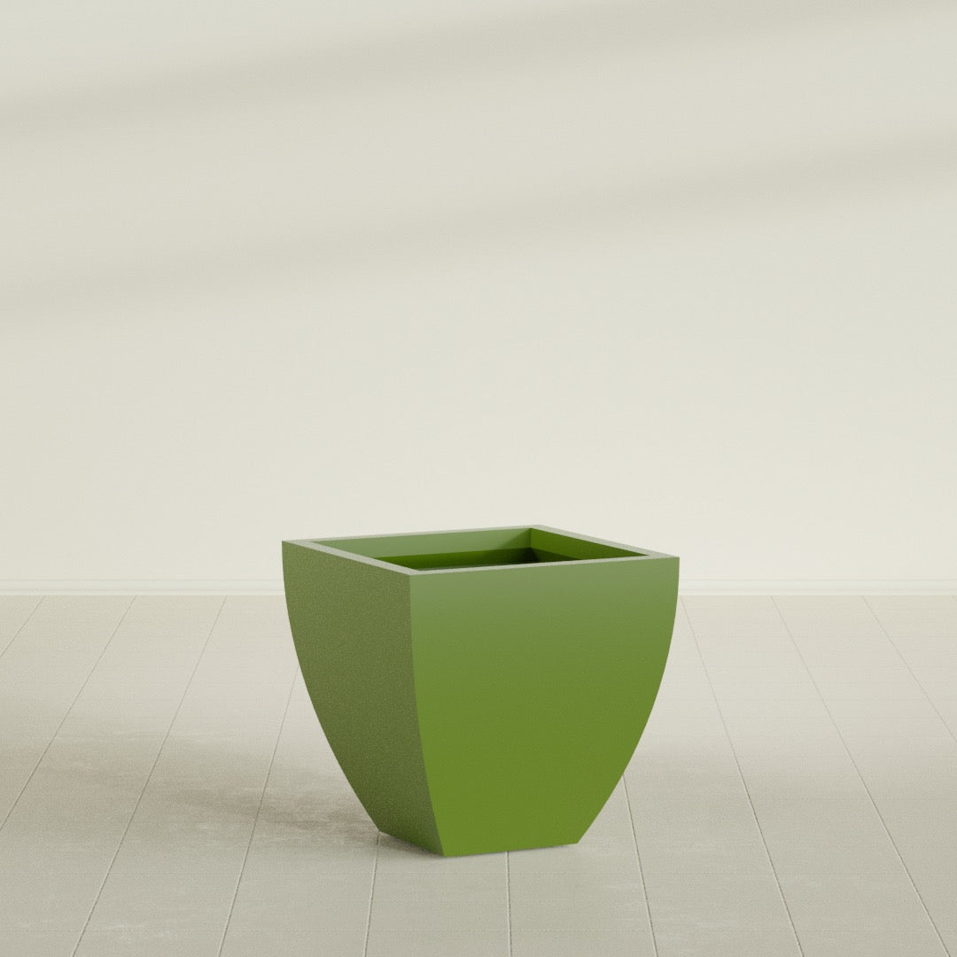 Lima Tapered Square Planter in Satin Green, 24", shown empty
