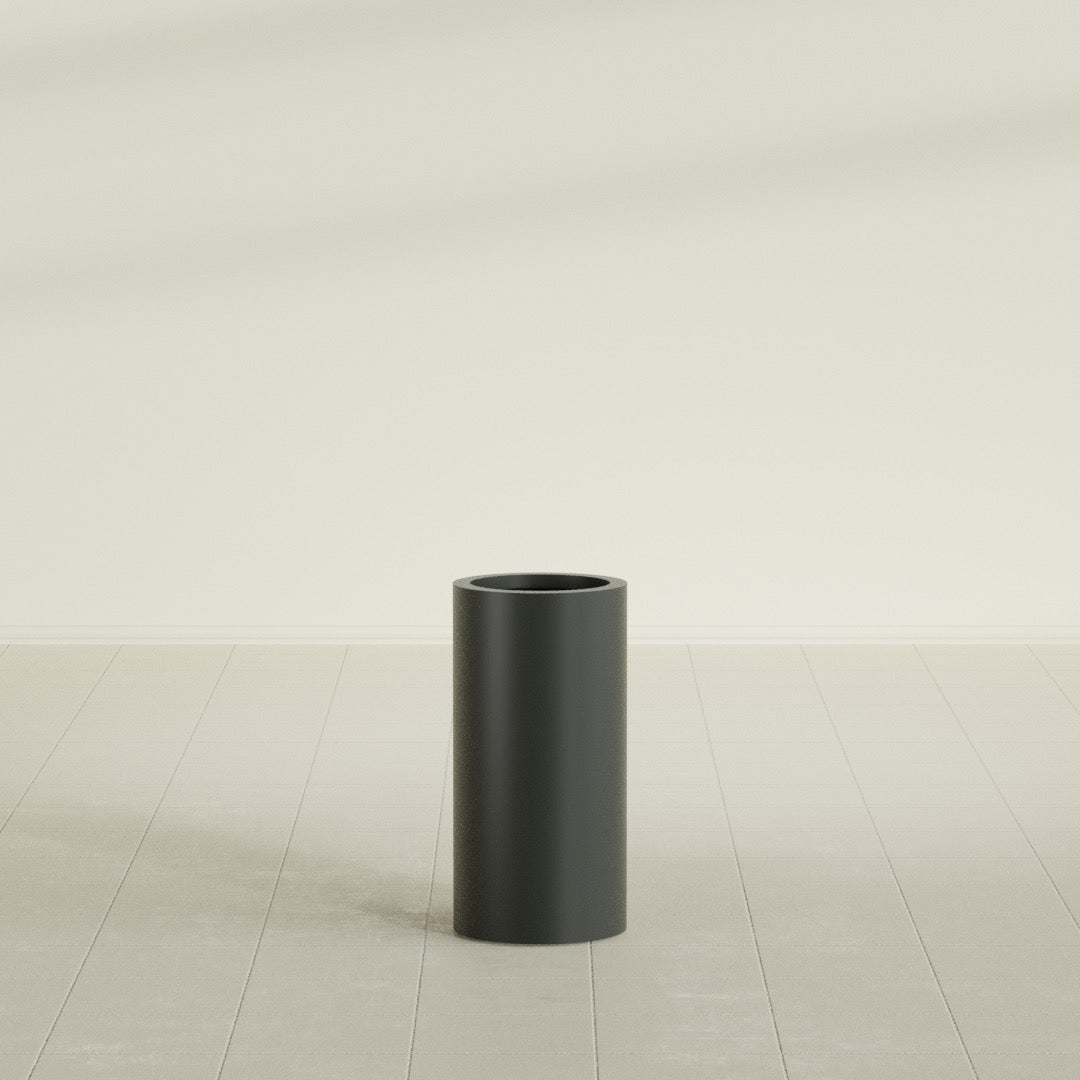 Corry Cylinder Planter in Matte Charcoal, 10"D × 20"H, shown empty