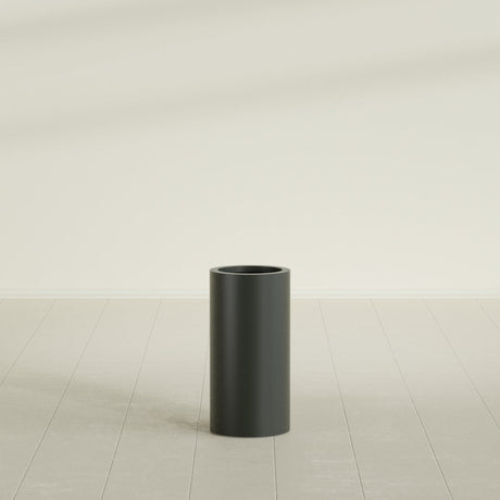 Corry Cylinder Planter in Matte Charcoal, 10"D × 20"H, shown empty