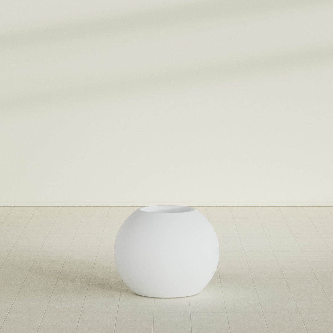 Globe Planter in Gloss Bright White, 24"D × 19"H, shown empty