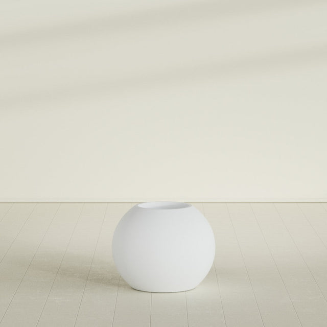 Globe Planter in Gloss Bright White, 24"D × 19"H, shown empty