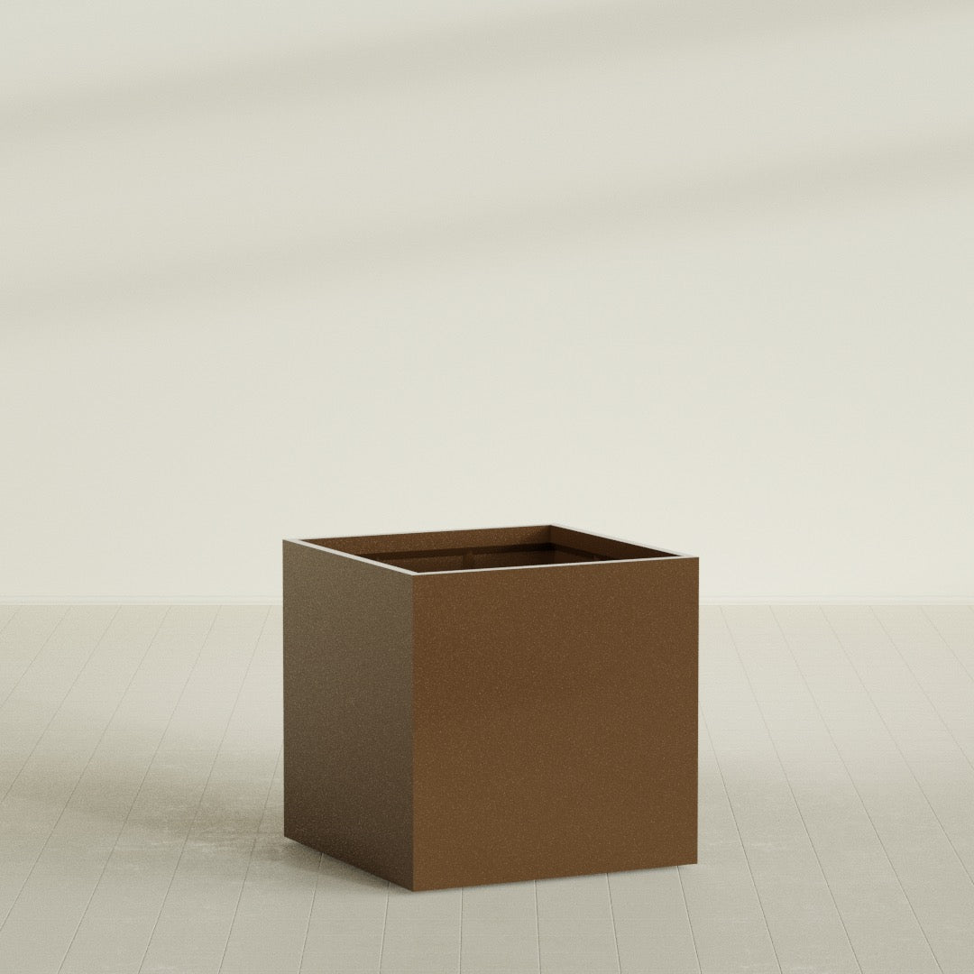 Montroy Cube Planter in Metallic Bronze, 40", shown empty