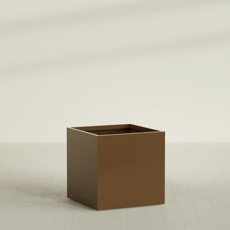 Montroy Cube Planter in Metallic Bronze, 40", shown empty