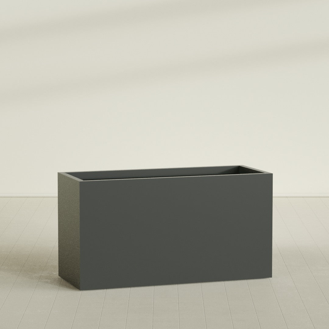 Brisbane Rectangular Planter in Matte Charcoal, 60"L × 24"D × 32"H, shown empty