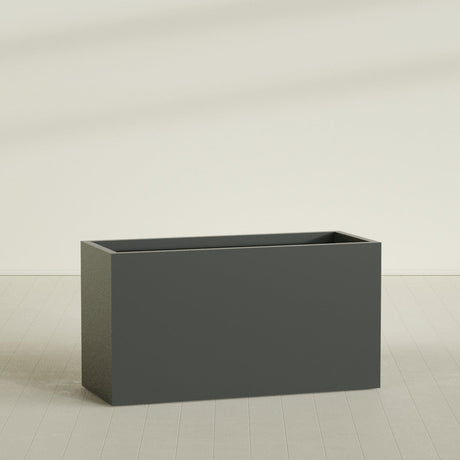Brisbane Rectangular Planter in Matte Charcoal, 60"L × 24"D × 32"H, shown empty