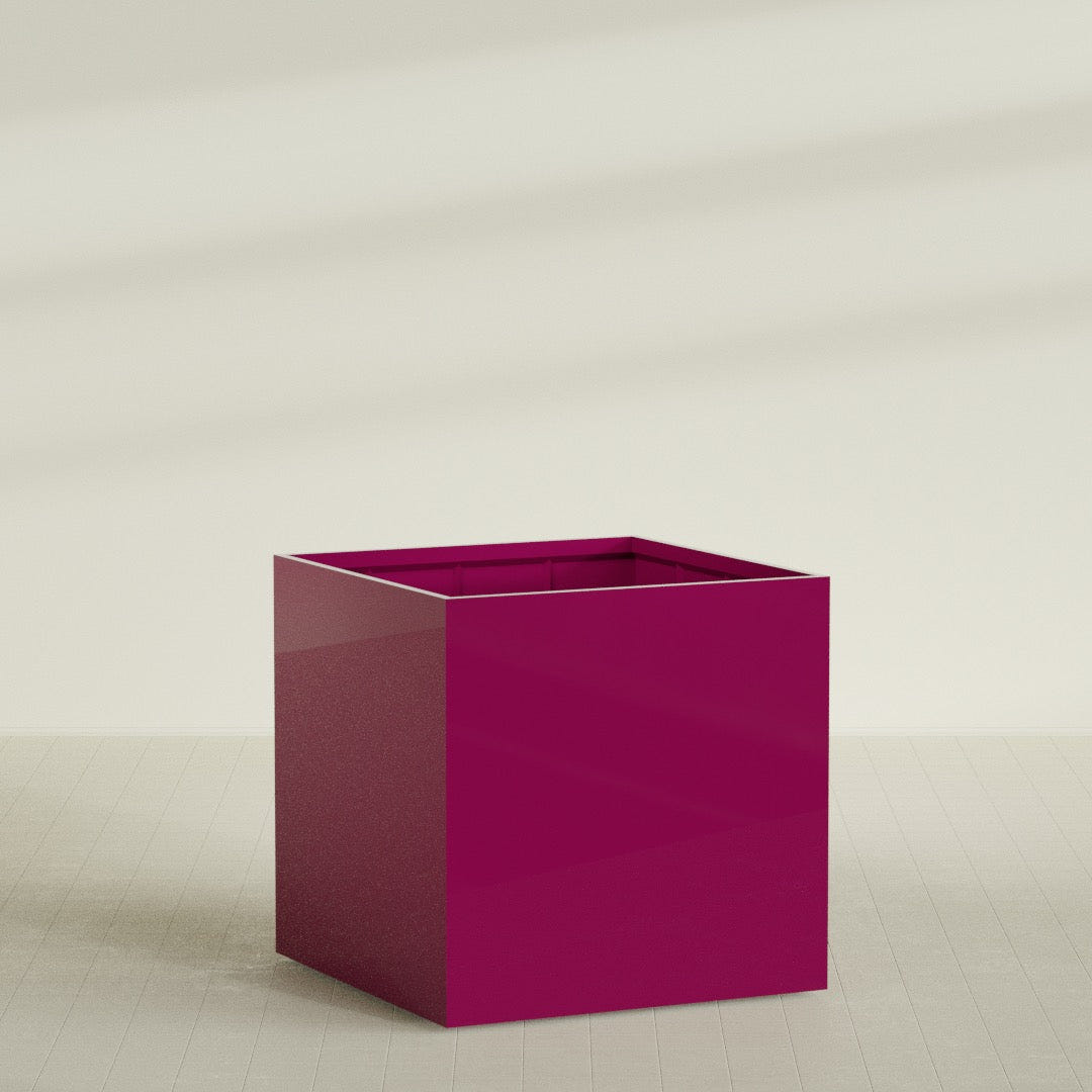 Montroy Cube Planter in Gloss Eggplant, 60", shown empty