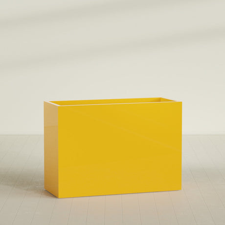 Darwin Rectangular Planter in Gloss Saffron, 60"L × 24"D × 42"H, shown empty