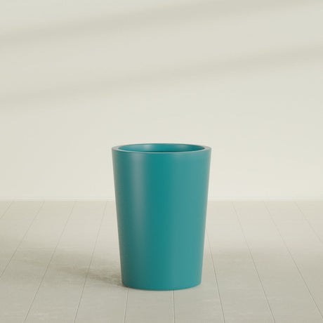 Tegel Round Tapered Planter in Satin Seafoam Green, 22"D × 30"H, shown empty