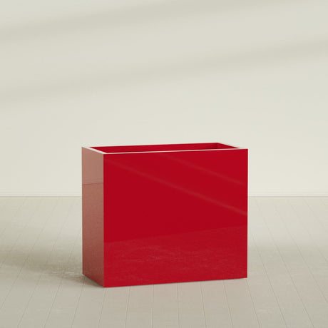 Darwin Rectangular Planter in Gloss Red, 48"L × 24"D × 42"H, shown empty
