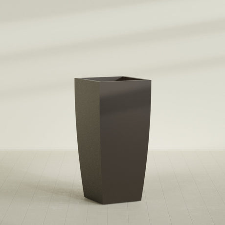 Toulan Tapered Square Planter in Matte Dark Brown, 28"W × 60"H, shown empty