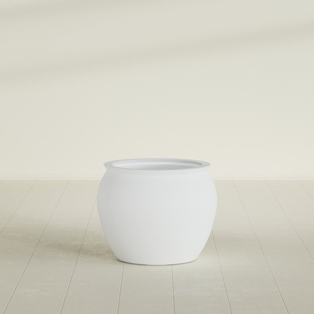 Shanghai Fishbowl Planter in Gloss Bright White, 22", shown empty