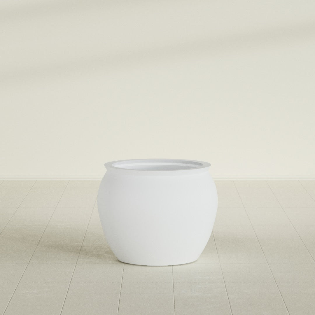 Shanghai Fishbowl Planter in Gloss Bright White, 22", shown empty
