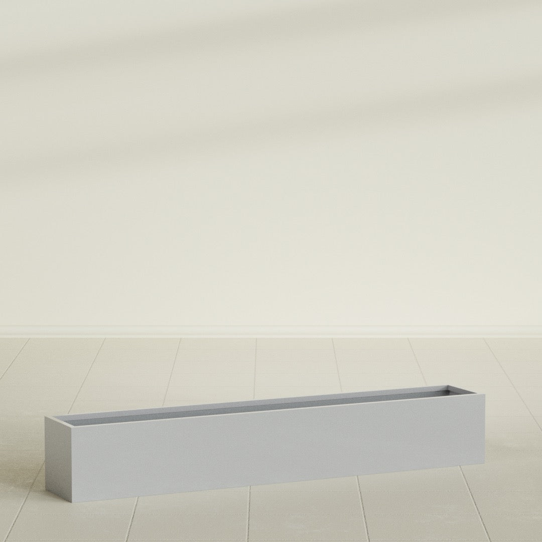 Monaco Rectangle Planter in Metallic Silver, 44"L, shown empty