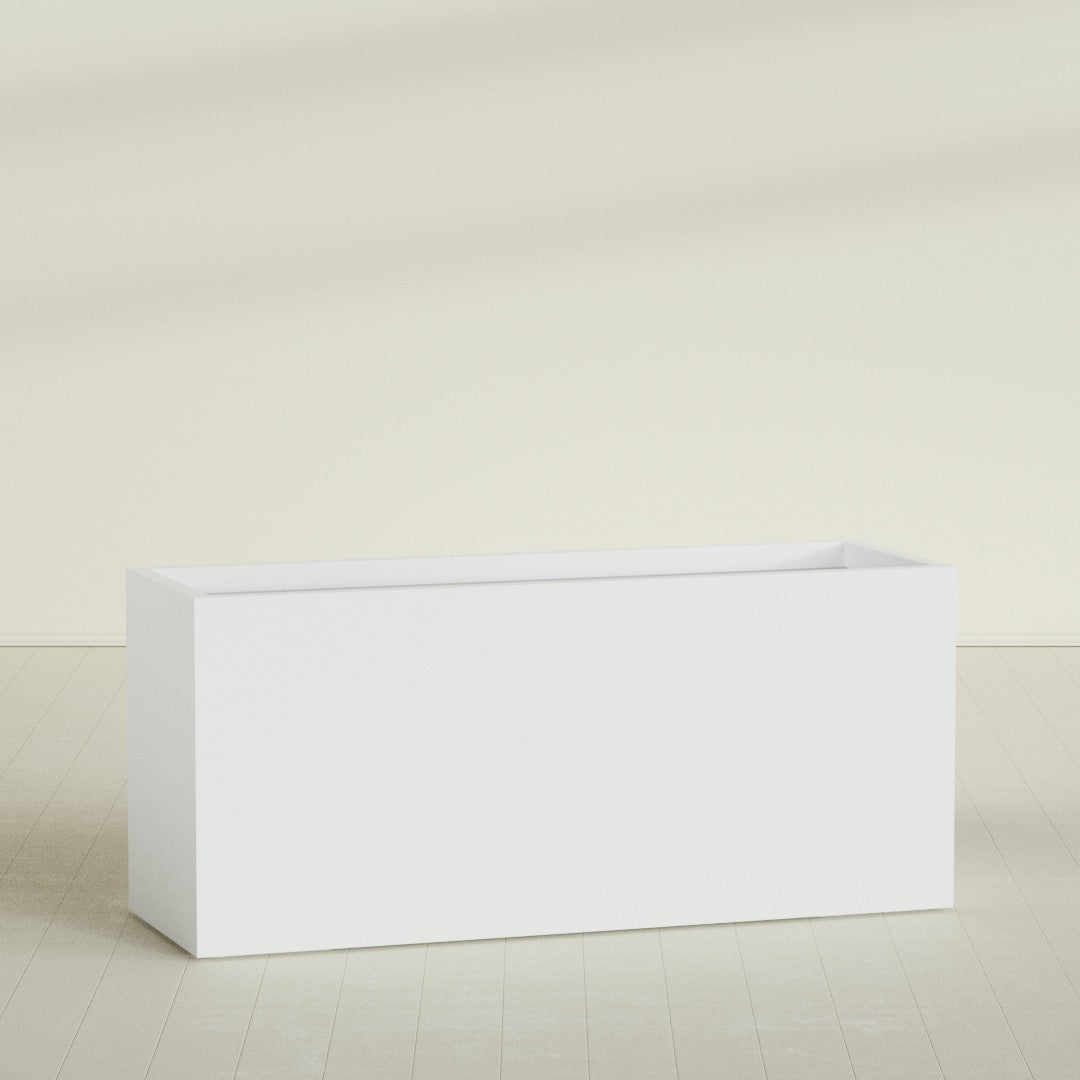 Brisbane Rectangular Planter in Matte Bright White, 72"L × 24"D × 32"H, shown empty