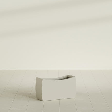 Seoul Curved Planter in Satin Beige, 32"L × 12"D × 18"H, shown empty