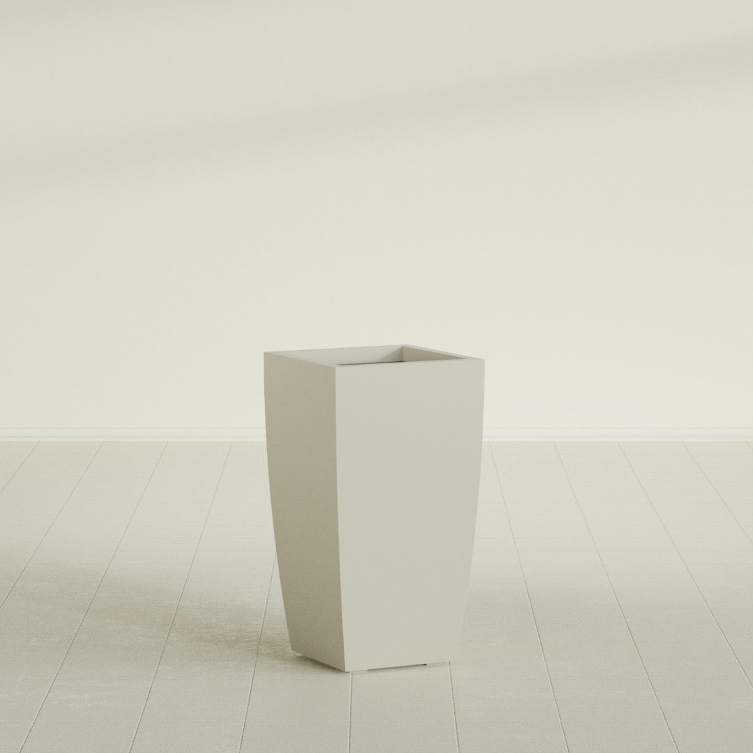 Toulan Tapered Square Planter in Satin Beige, 16"W × 30"H, shown empty