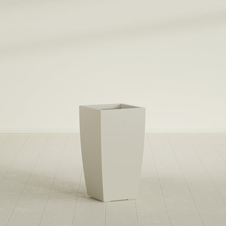 Toulan Tapered Square Planter in Satin Beige, 16"W × 30"H, shown empty