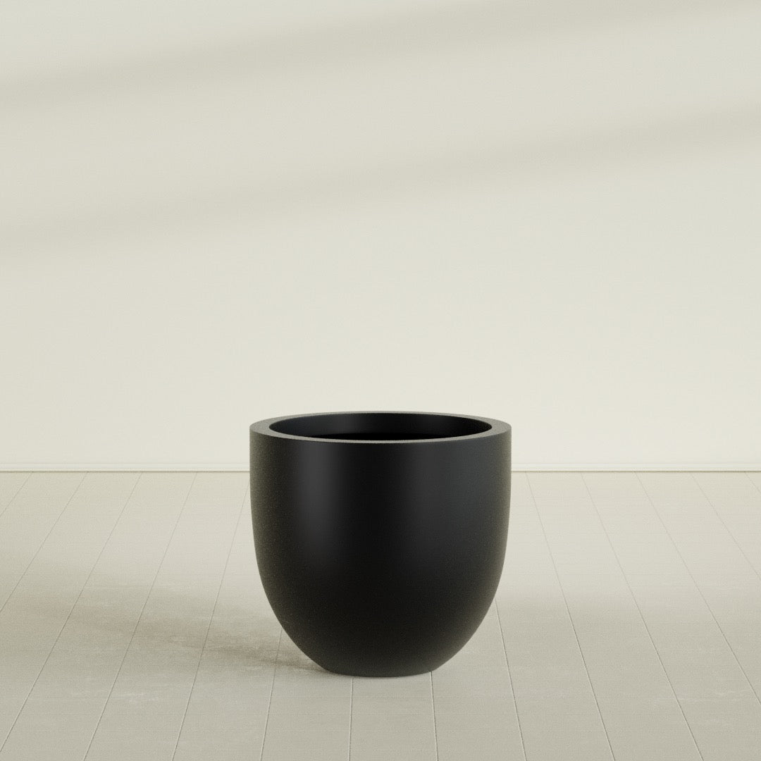 Alzira Bowl Planter in Matte Black, 30"D × 28"H, shown empty