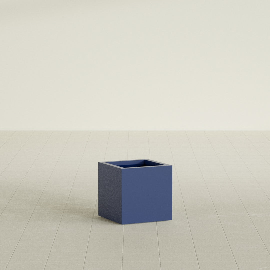 Montroy Cube Planter in Matte Cobalt Blue, 16", shown empty