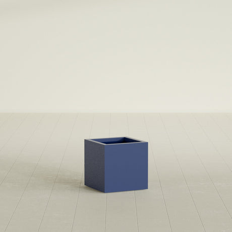 Montroy Cube Planter in Matte Cobalt Blue, 16", shown empty