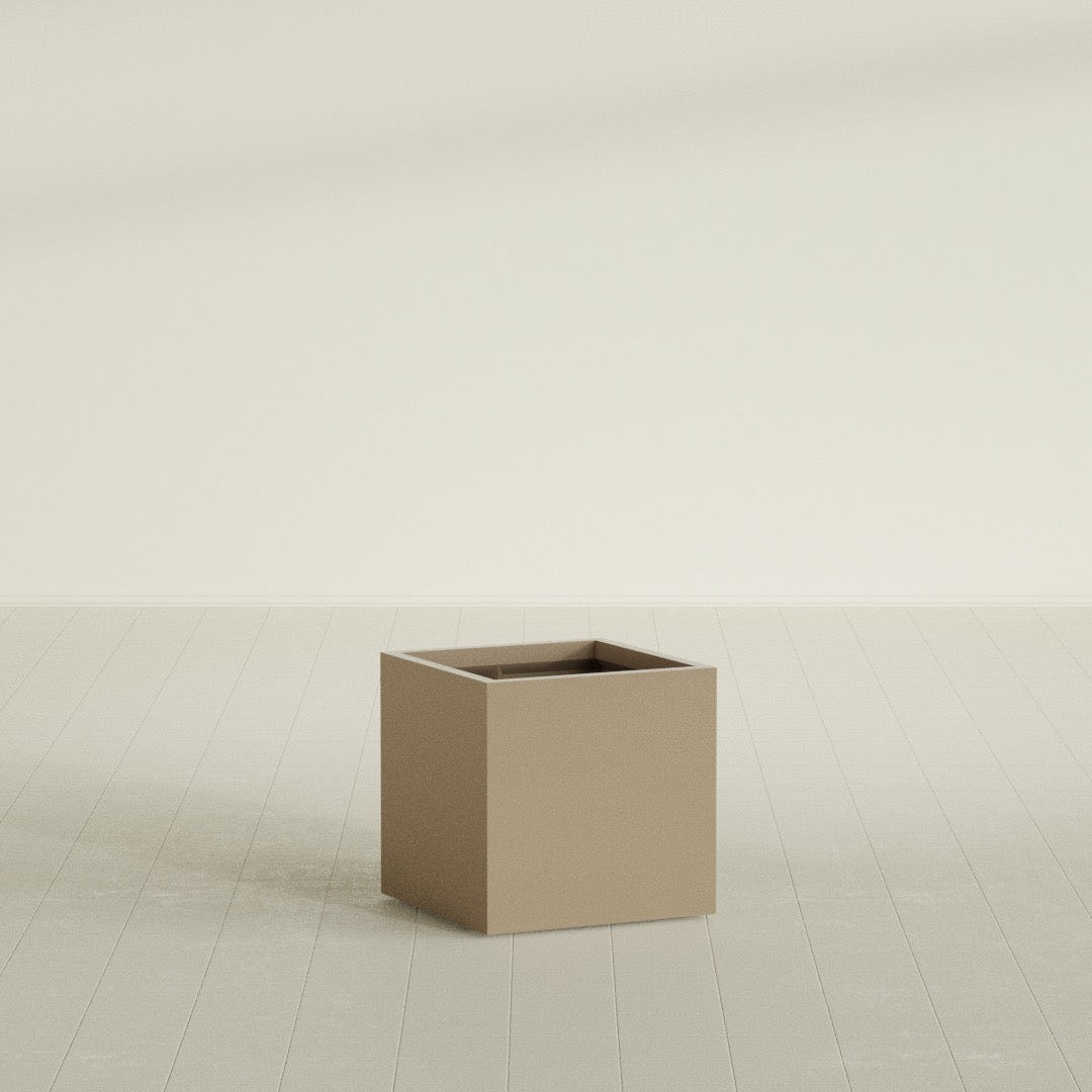 Montroy Cube Planter in Gloss Metallic Gold, 24", shown empty
