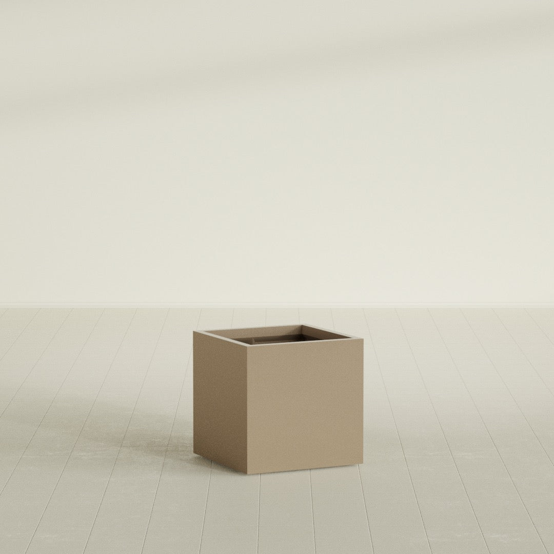 Montroy Cube Planter in Gloss Metallic Gold, 24", shown empty