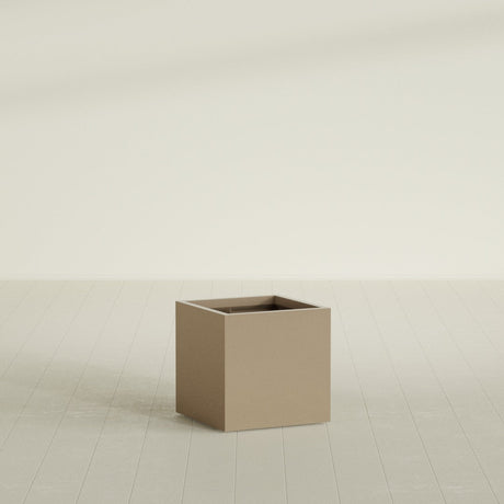 Montroy Cube Planter in Gloss Metallic Gold, 24", shown empty