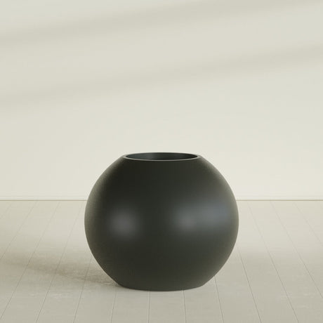 Globe Planter in Matte Charcoal, 36"D × 30"H, shown empty