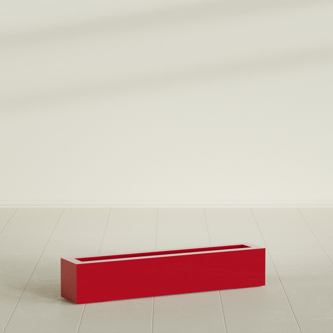 Salon Box Planter in Gloss Red, 42" Long, shown empty