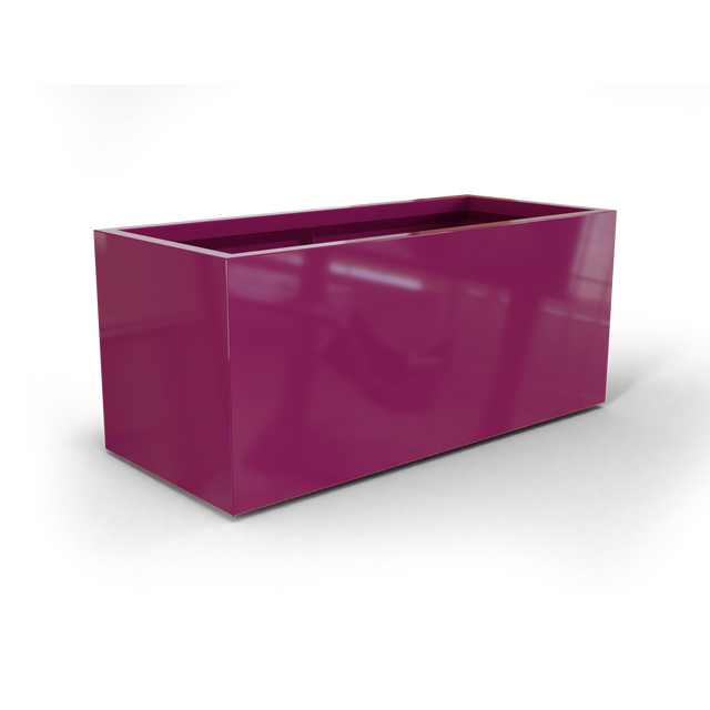 Badalona rectangular fiberglass planter in Gloss Eggplant, 39 × 17 × 17 in, studio render