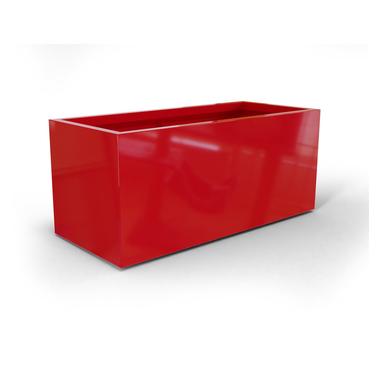 Badalona rectangular fiberglass planter in Gloss Red, 39 × 17 × 17 in, studio render