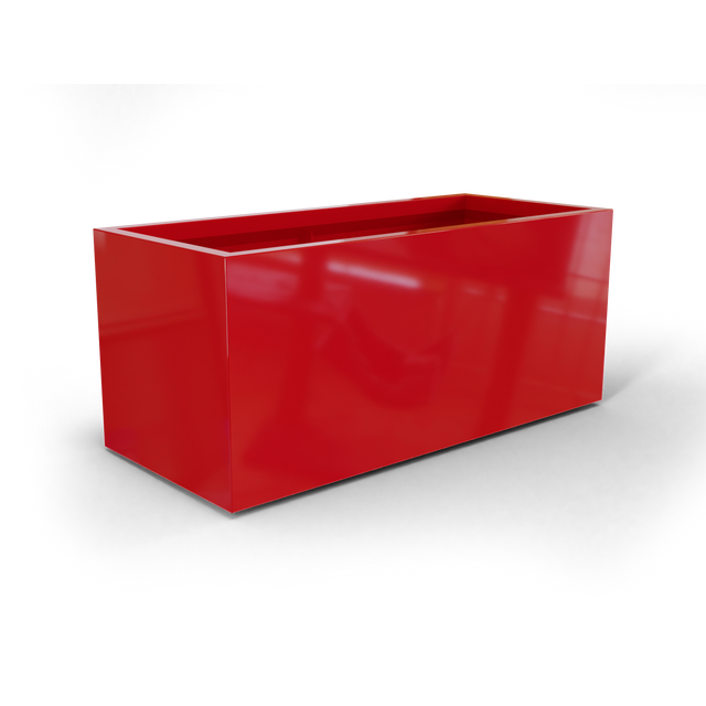 Badalona rectangular fiberglass planter in Gloss Red, 39 × 17 × 17 in, studio render