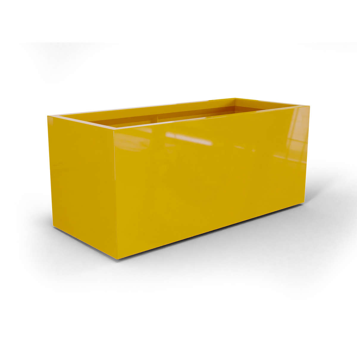 Badalona rectangular fiberglass planter in Gloss Saffron, 39 × 17 × 17 in, studio render