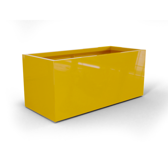 Badalona rectangular fiberglass planter in Gloss Saffron, 39 × 17 × 17 in, studio render