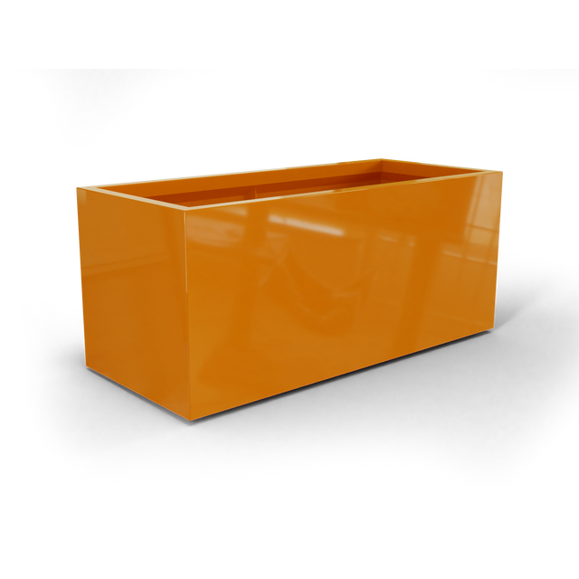 Badalona rectangular fiberglass planter in Gloss Tangerine, 39 × 17 × 17 in, studio render