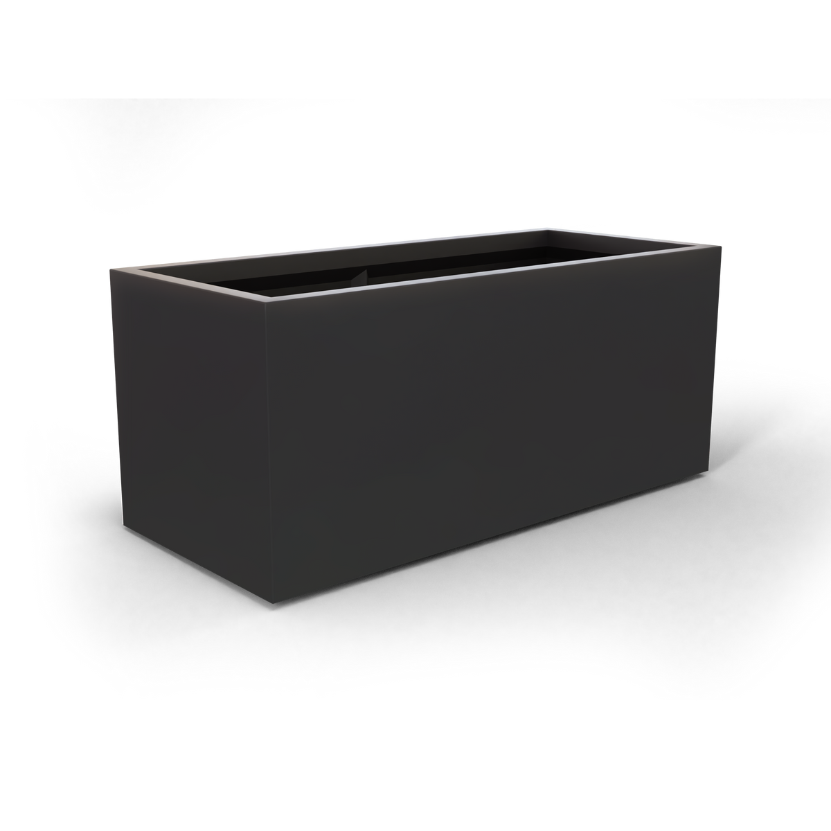 Badalona rectangular fiberglass planter in Matte Charcoal, 39 × 17 × 17 in, studio render