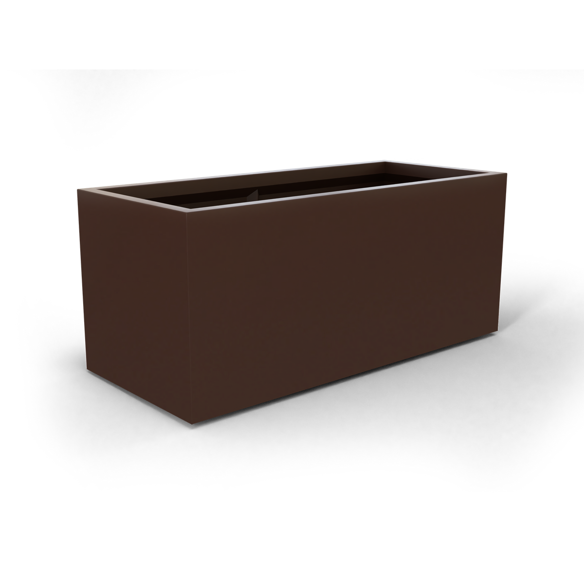 Badalona rectangular fiberglass planter in Matte Dark Brown, 39 × 17 × 17 in, studio render