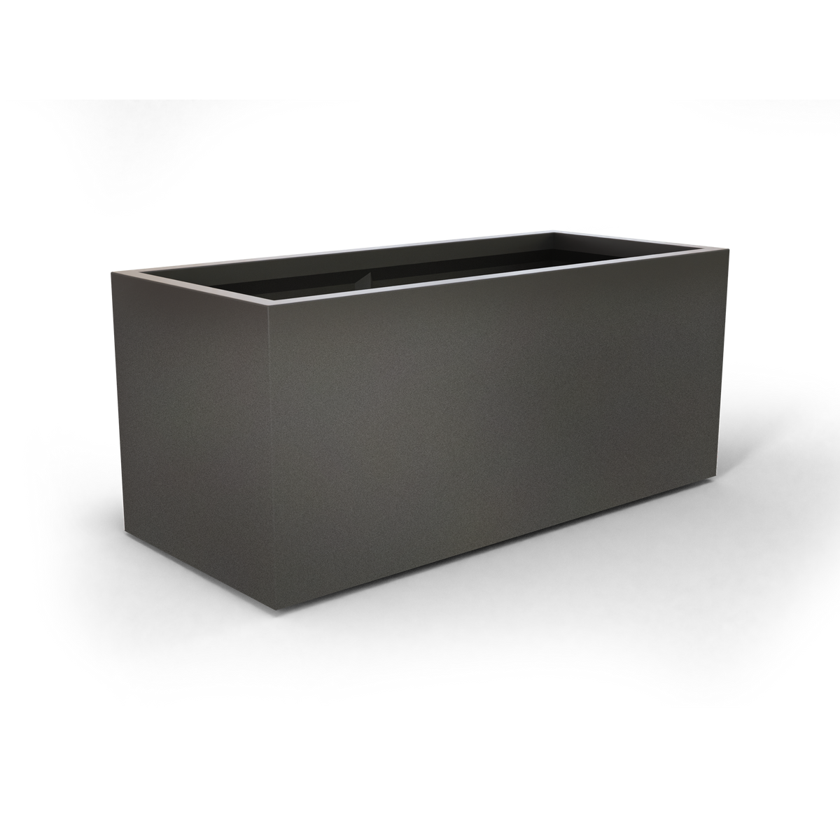 Badalona rectangular fiberglass planter in Matte Gunmetal, 39 × 17 × 17 in, studio render