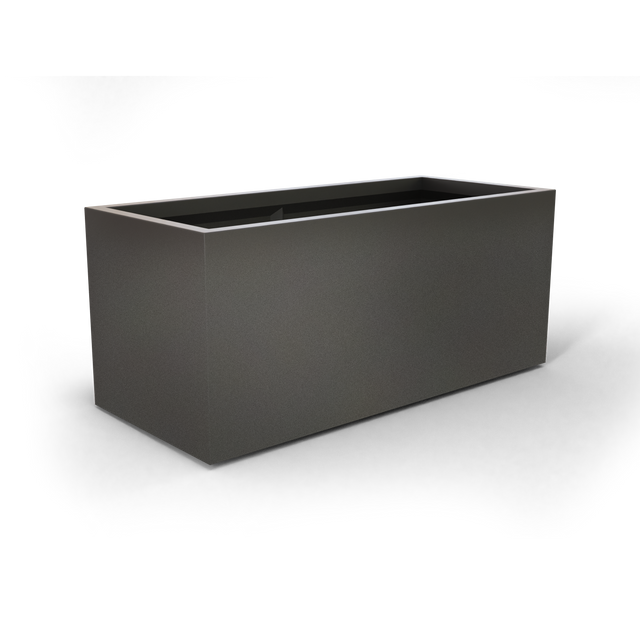 Badalona rectangular fiberglass planter in Matte Gunmetal, 39 × 17 × 17 in, studio render