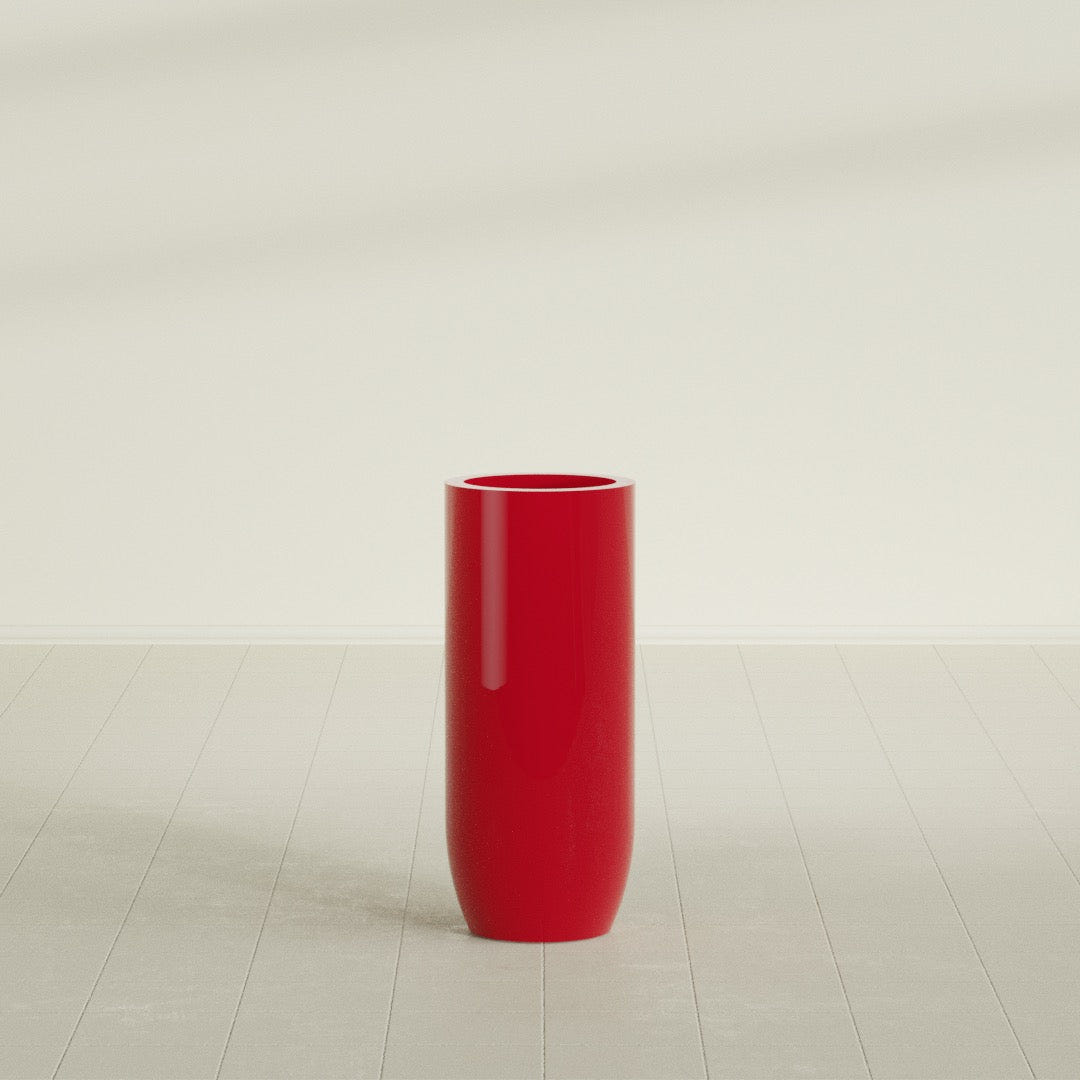 Saint Tropez Bullet Round Planter in Gloss Red, 16"D × 38"H, shown empty