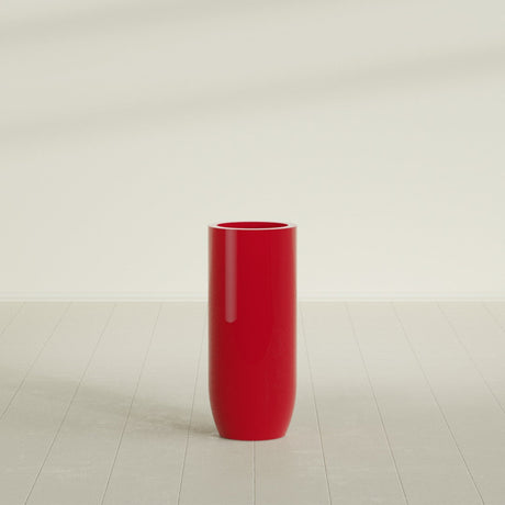 Saint Tropez Bullet Round Planter in Gloss Red, 16"D × 38"H, shown empty